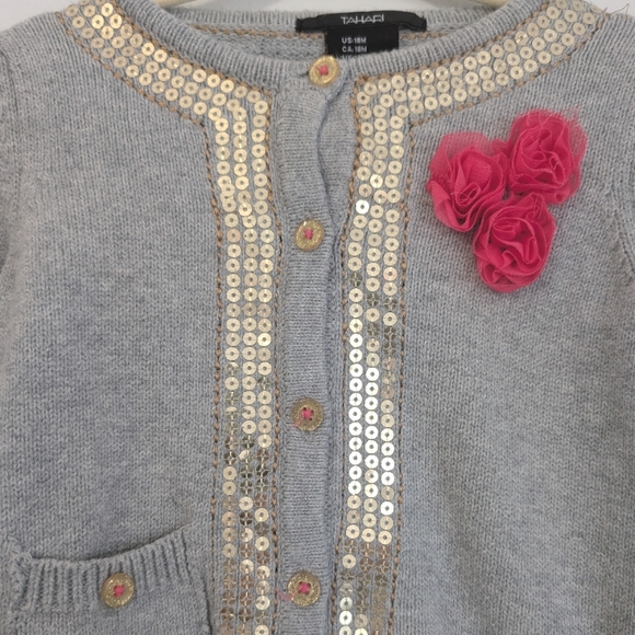 Tahari Button Up Cardigan Sweater in grey and pink size 18 months - Picture 6 of 13
